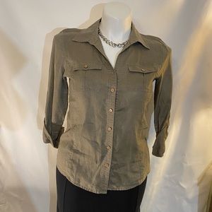 Saks Fifth Avenue taupe linen button down M
